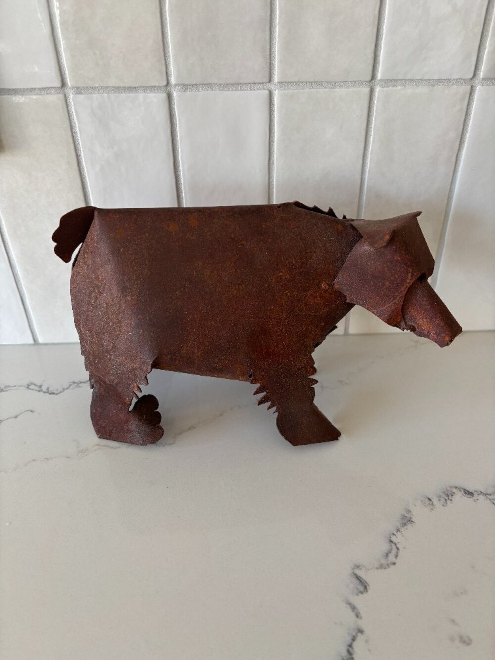 Rustic Bear Sculpture Crafted from Weathered Sheet Metal with a Rusted Finish